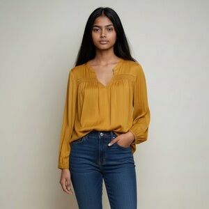 Banana Republic Mustard Yellow Flowy Boho Peasant Blouse Medium